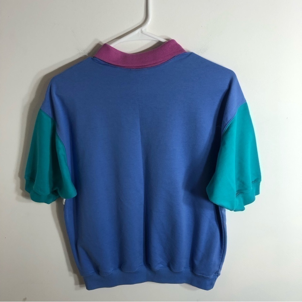 Vintage Tropical Fish Collared Shirt Medium Jantzen 80s 90s Retro Blue Purple - Picture 5 of 7